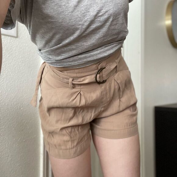 Zara Belted High Rise Loose Shorts Size XSmall tan - Picture 3 of 5
